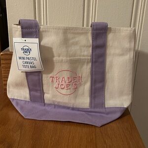 Trader Joe’s Mini Pastel Canvas Tote Bag Purple Cotton Polyester